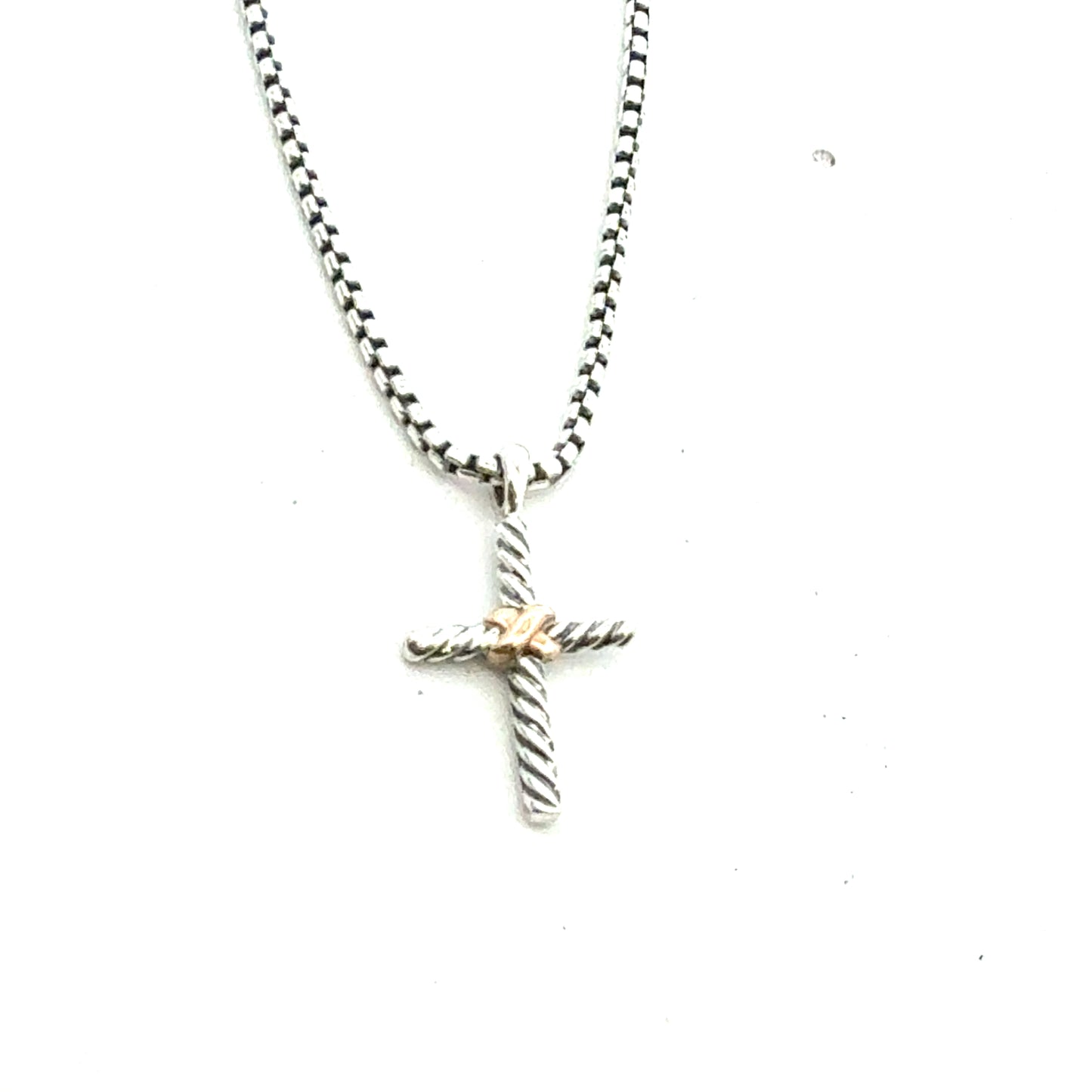 David Yurman Holy Cross With Chain 17" 14k Gold Sterling Silver Estate DY790