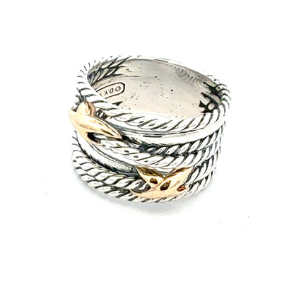 David Yurman Sail Ring Size 7.5 14k Gold Sterling Silver Estate DY792