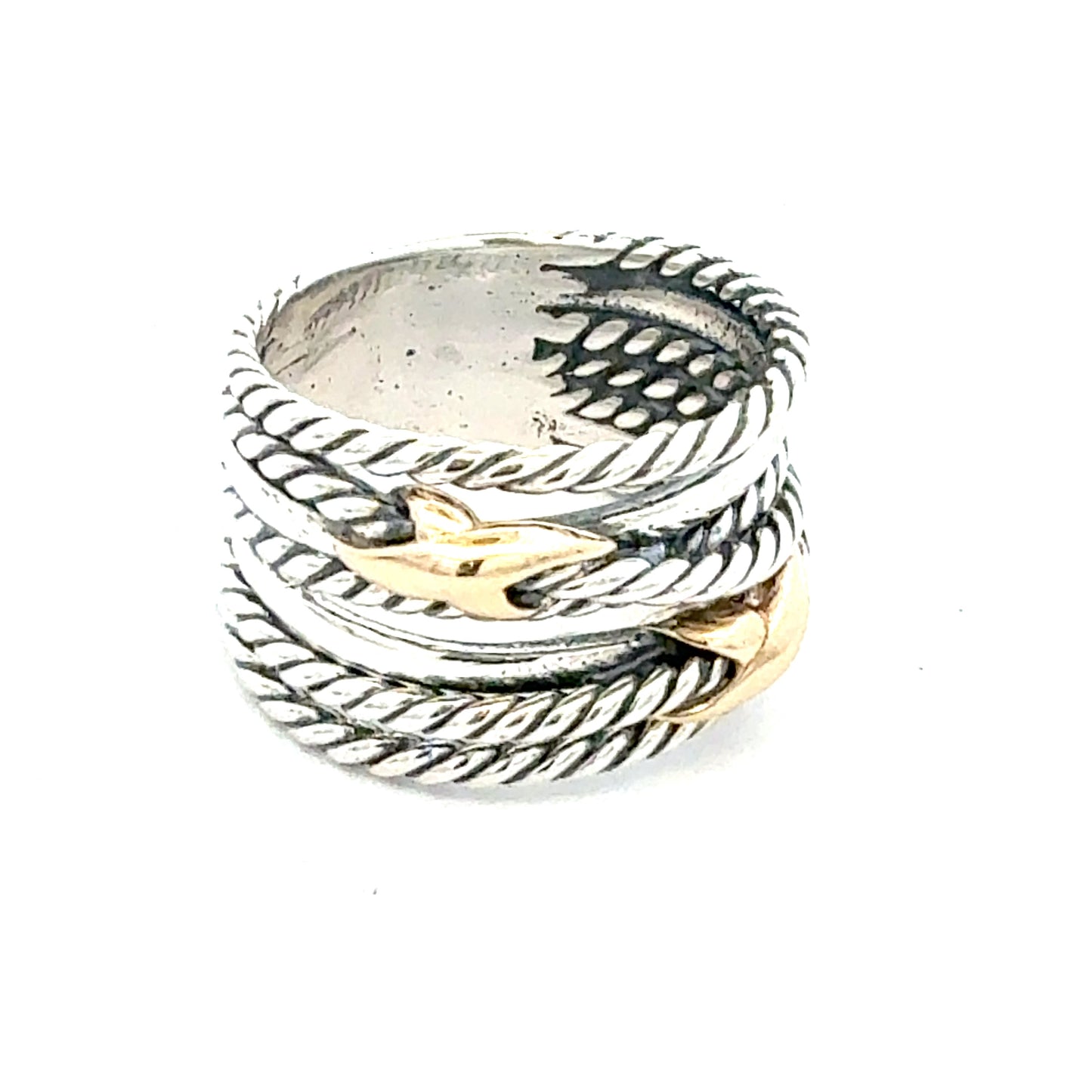 David Yurman Sail Ring Size 7.5 14k Gold Sterling Silver Estate DY792