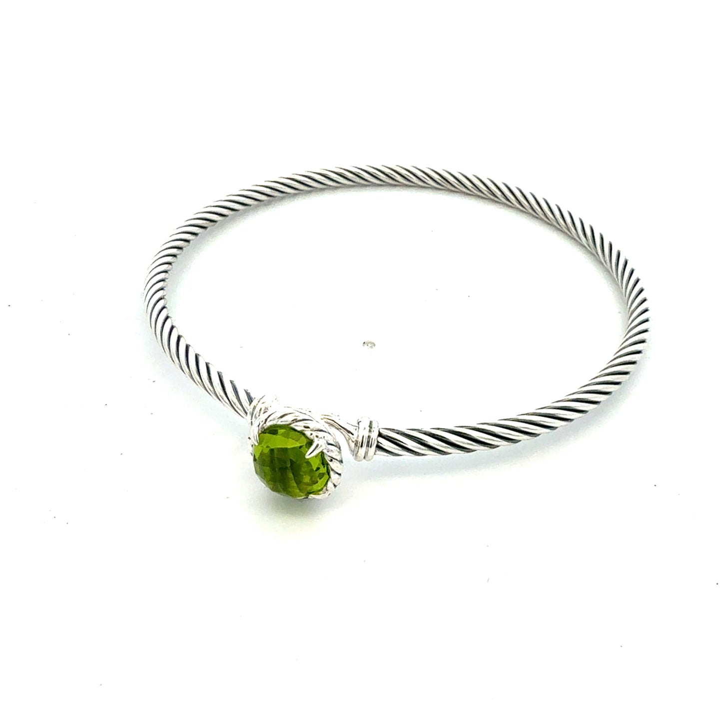 David Yurman Peridot Cuff Bangle 7.5" Sterling Silver 3mm Estate DY794