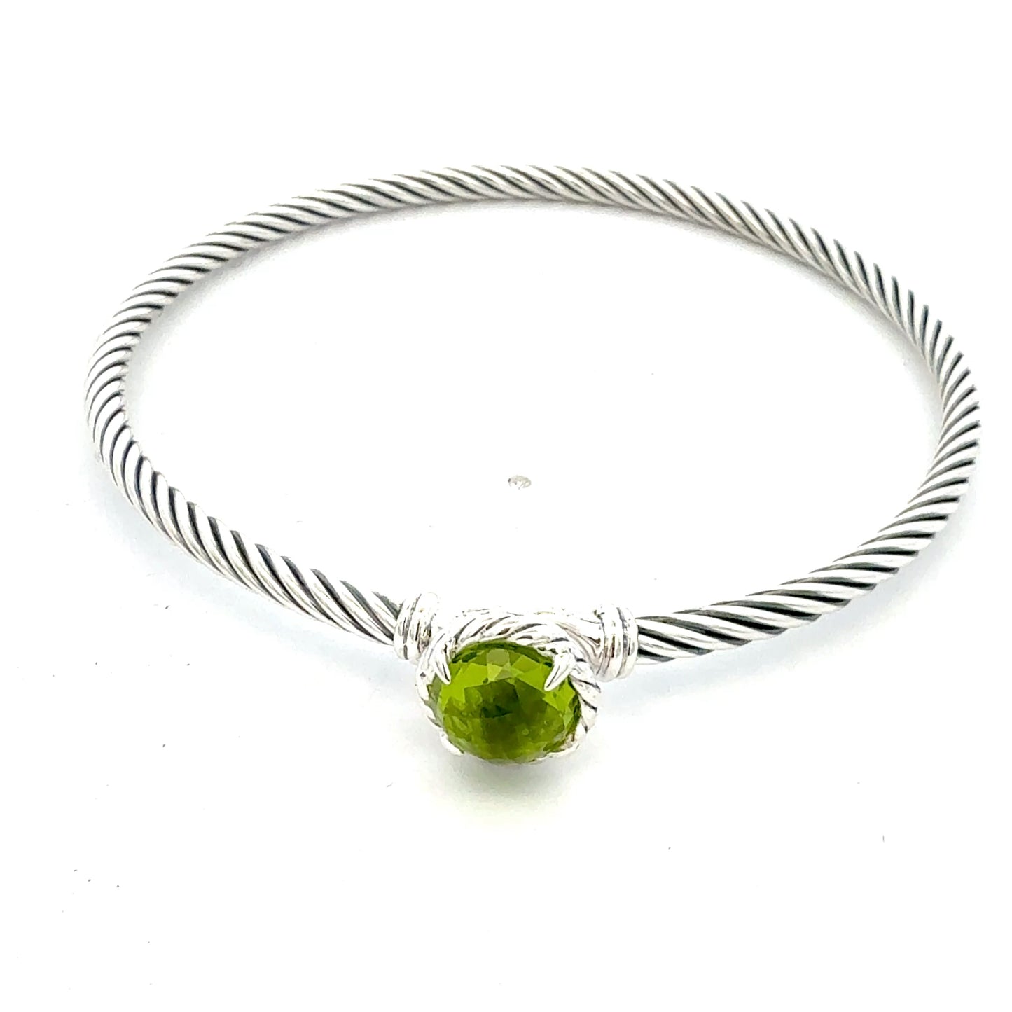 David Yurman Peridot Cuff Bangle 7.5" Sterling Silver 3mm Estate DY794