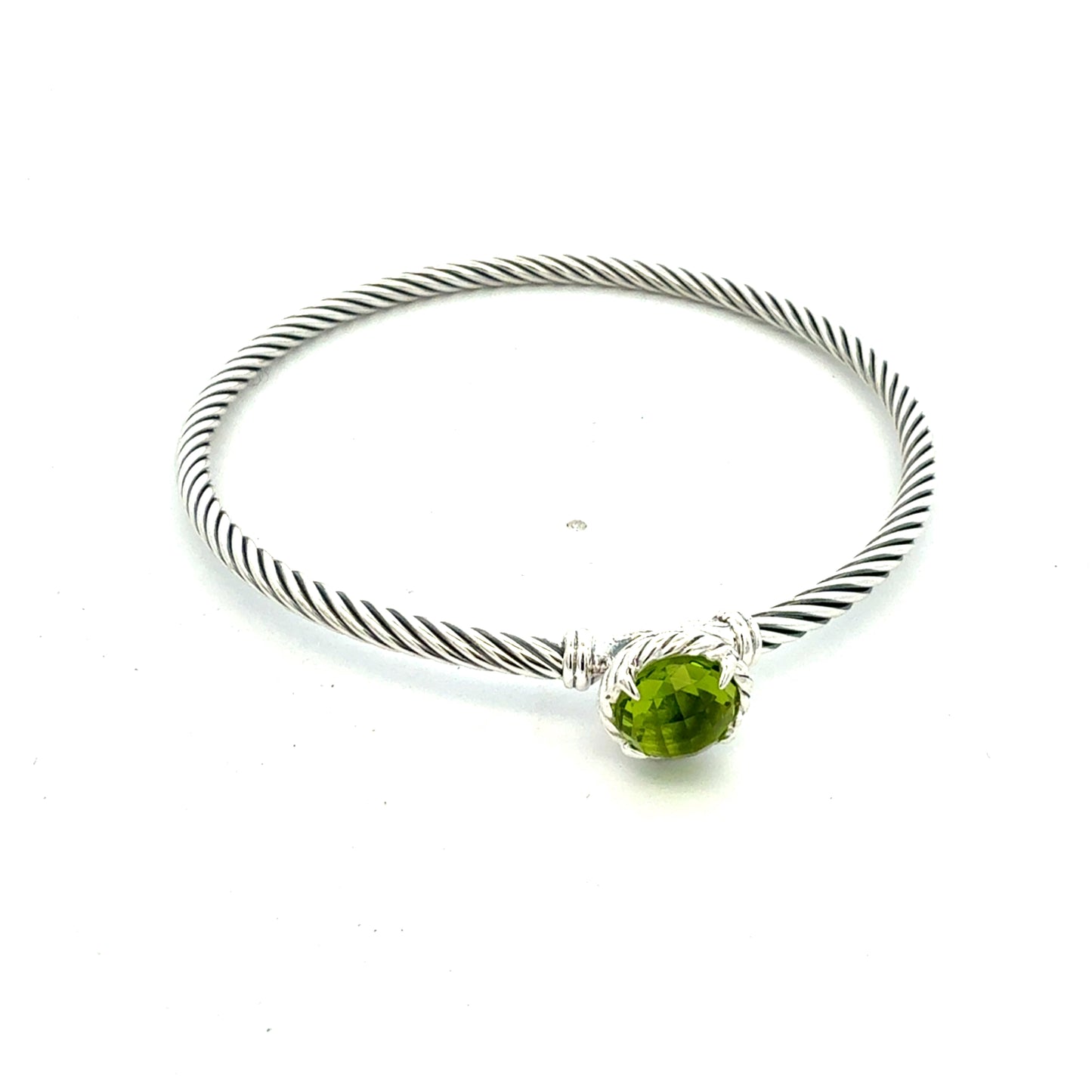 David Yurman Peridot Cuff Bangle 7.5" Sterling Silver 3mm Estate DY794