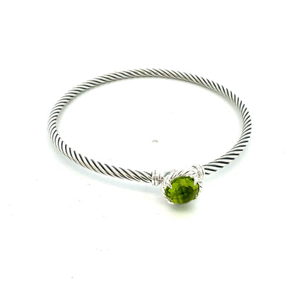 David Yurman Peridot Cuff Bangle 7.5" Sterling Silver 3mm Estate DY794
