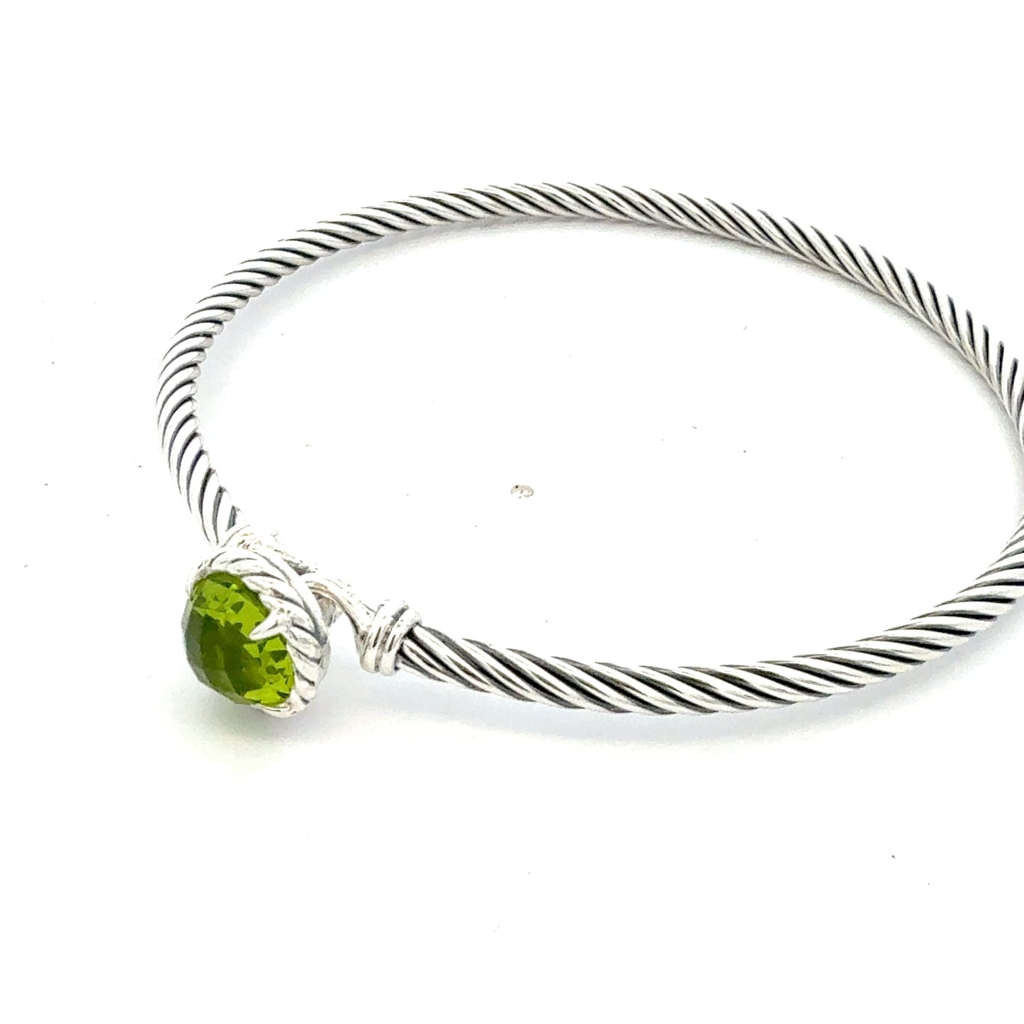 David Yurman Peridot Cuff Bangle 7.5" Sterling Silver 3mm Estate DY794