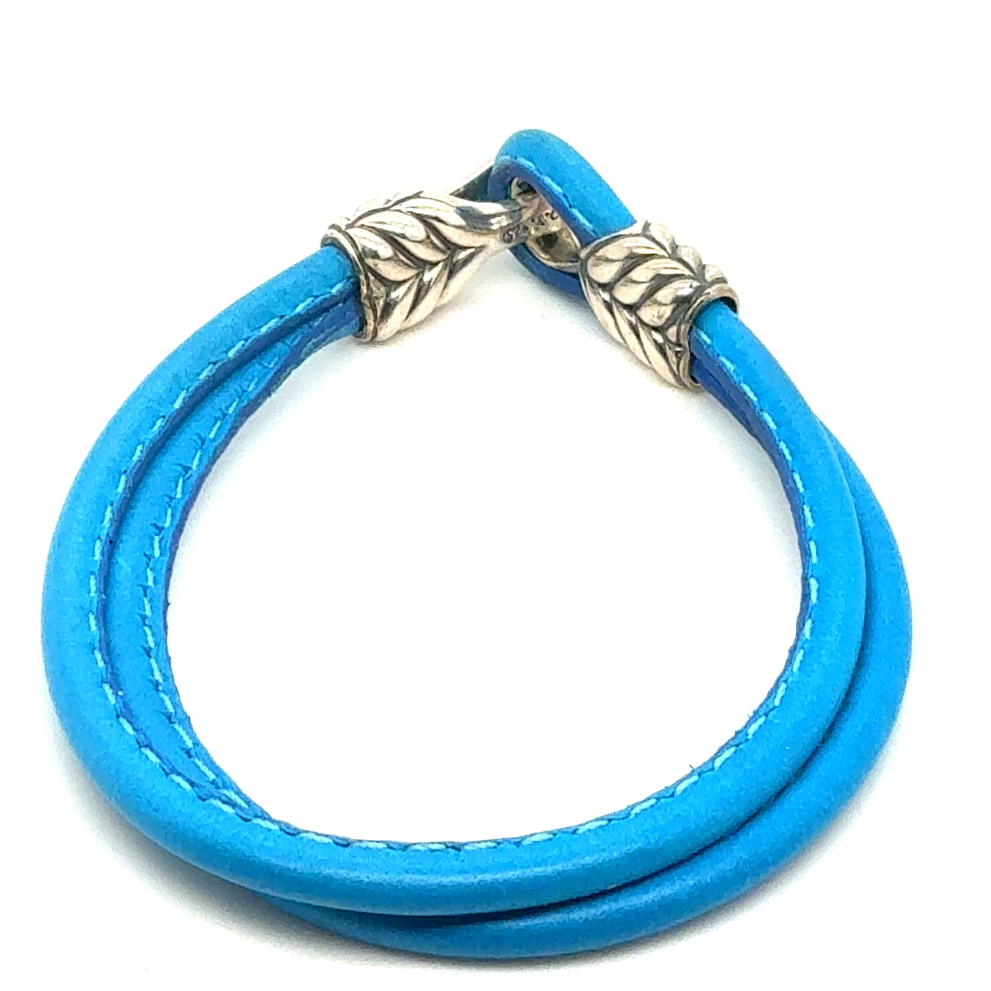 David Yurman Blue Leather Strap Bracelet 8.5" Sterling Silver Estate DY796