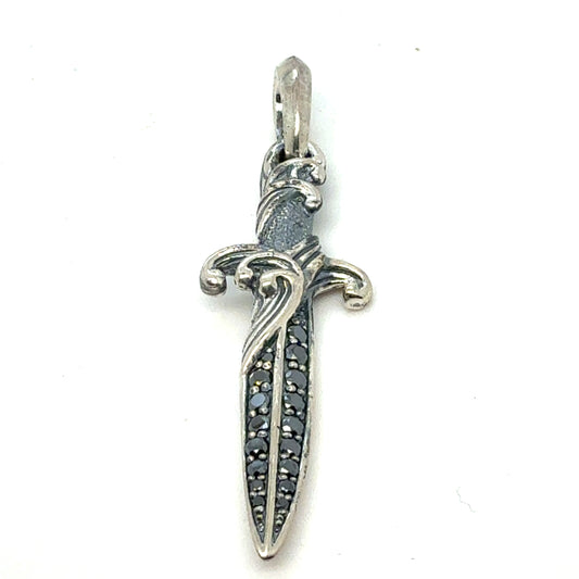 David Yurman Black Diamond Dagger Amulet Sterling Silver Estate DY798
