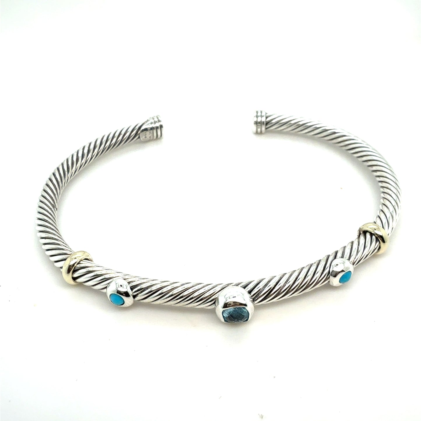 David Yurman Bl Topaz Turquoise Cuff Bracelet 18k Gold Silver Estate DY799