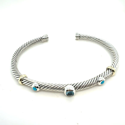 David Yurman Bl Topaz Turquoise Cuff Bracelet 18k Gold Silver Estate DY799