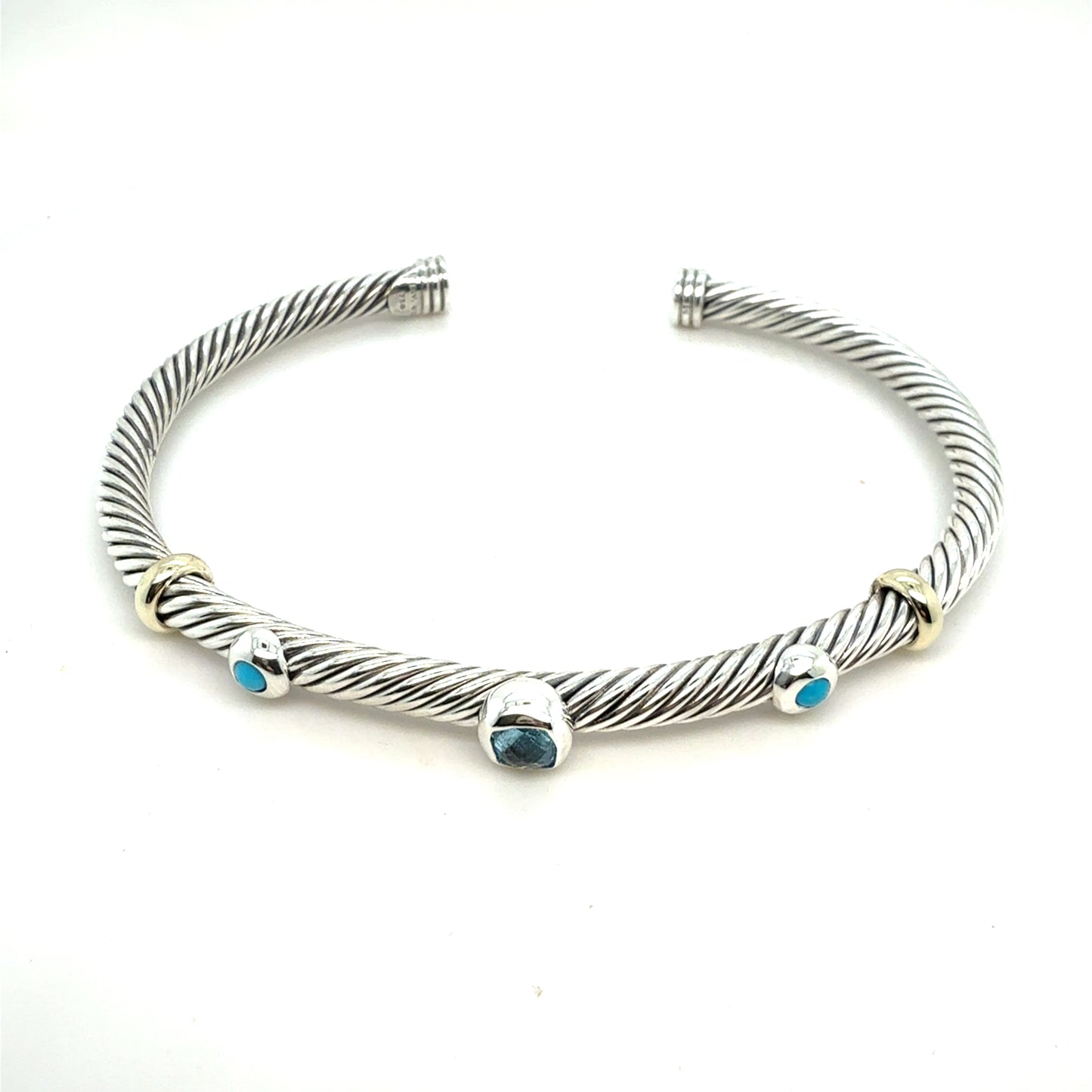 David Yurman Bl Topaz Turquoise Cuff Bracelet 18k Gold Silver Estate DY799