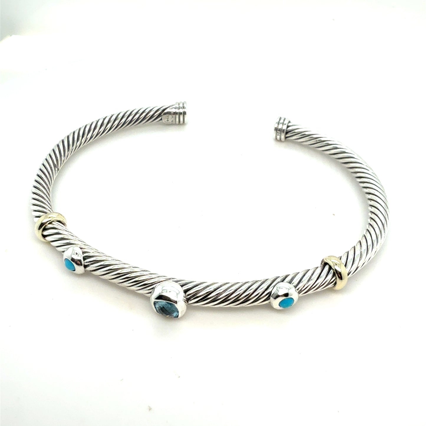 David Yurman Bl Topaz Turquoise Cuff Bracelet 18k Gold Silver Estate DY799