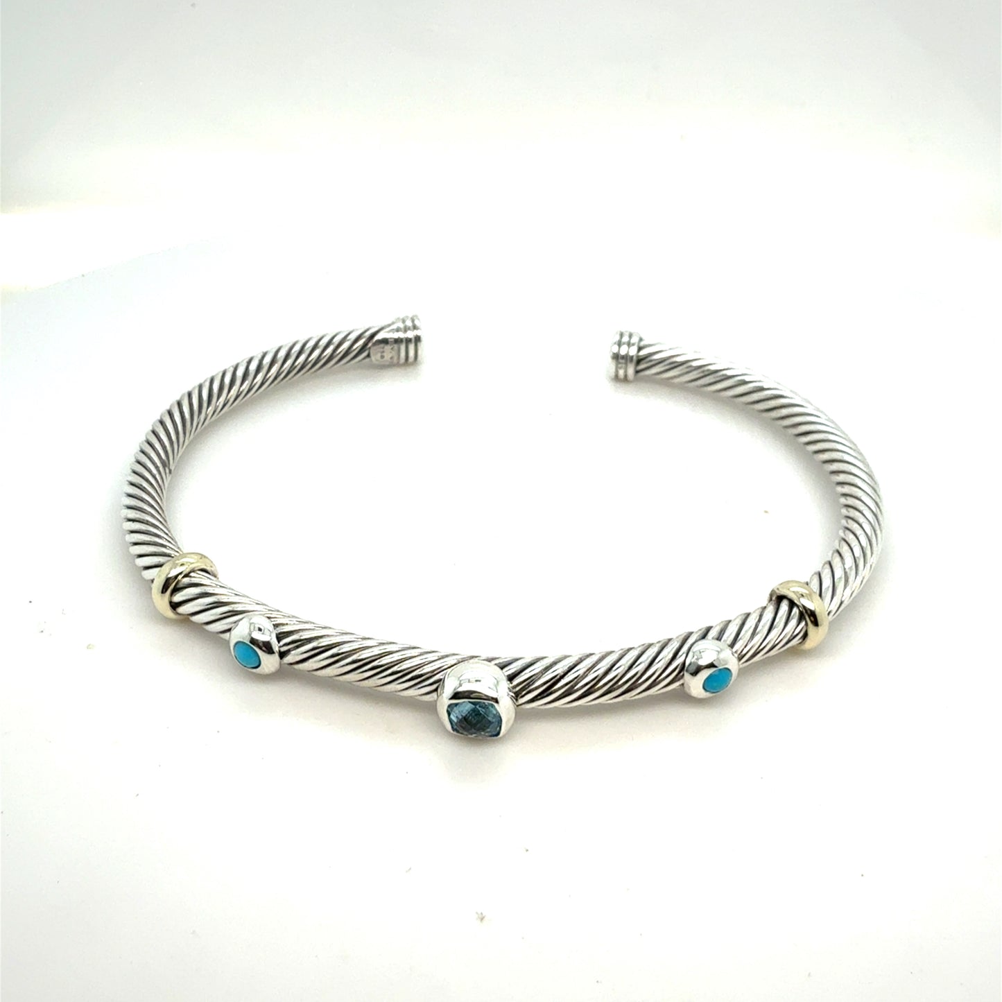 David Yurman Bl Topaz Turquoise Cuff Bracelet 18k Gold Silver Estate DY799