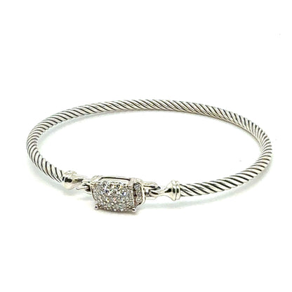 David Yurman Diamond Cuff Bracelet Size M Silver 3 mm Estate DY800