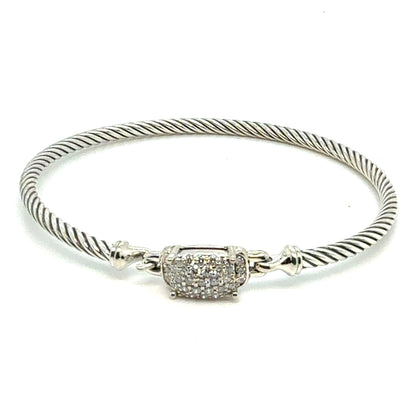 David Yurman Diamond Cuff Bracelet Size M Silver 3 mm Estate DY800