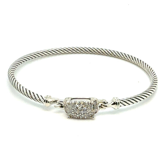 David Yurman Diamond Cuff Bracelet Size M Silver 3 mm Estate DY800