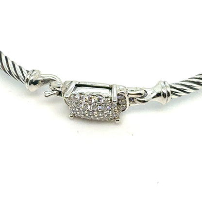 David Yurman Diamond Cuff Bracelet Size M Silver 3 mm Estate DY800