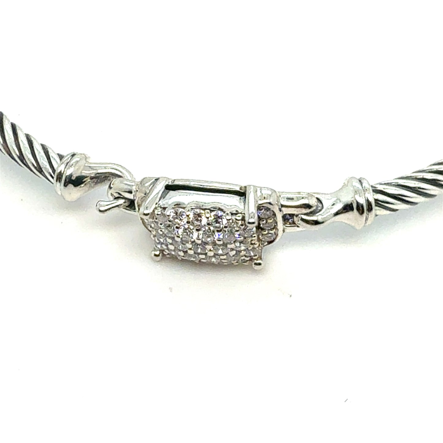 David Yurman Diamond Cuff Bracelet Size M Silver 3 mm Estate DY800