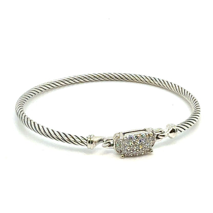 David Yurman Diamond Cuff Bracelet Size M Silver 3 mm Estate DY800