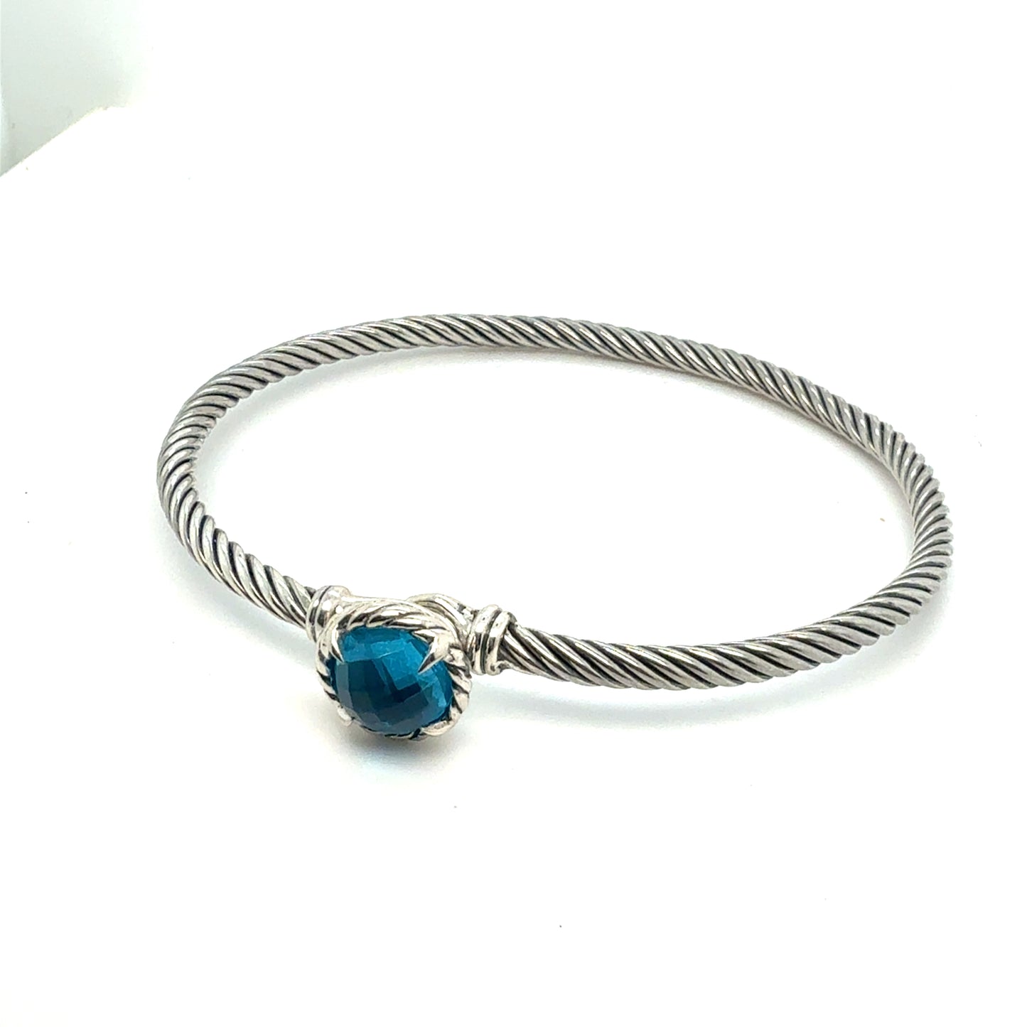 David Yurman London Bl Topaz Cuff Bracelet Size M Silver 3 mm Estate DY802