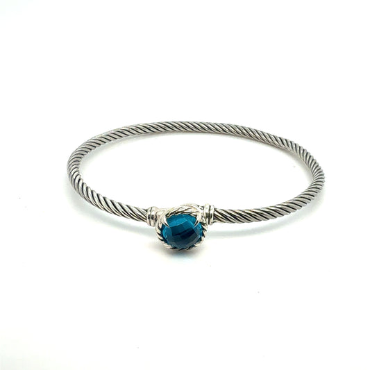 David Yurman London Bl Topaz Cuff Bracelet Size M Silver 3 mm Estate DY802