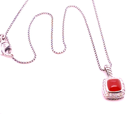 David Yurman Chalcidony Diamond Necklace Size Silver Estate DY803