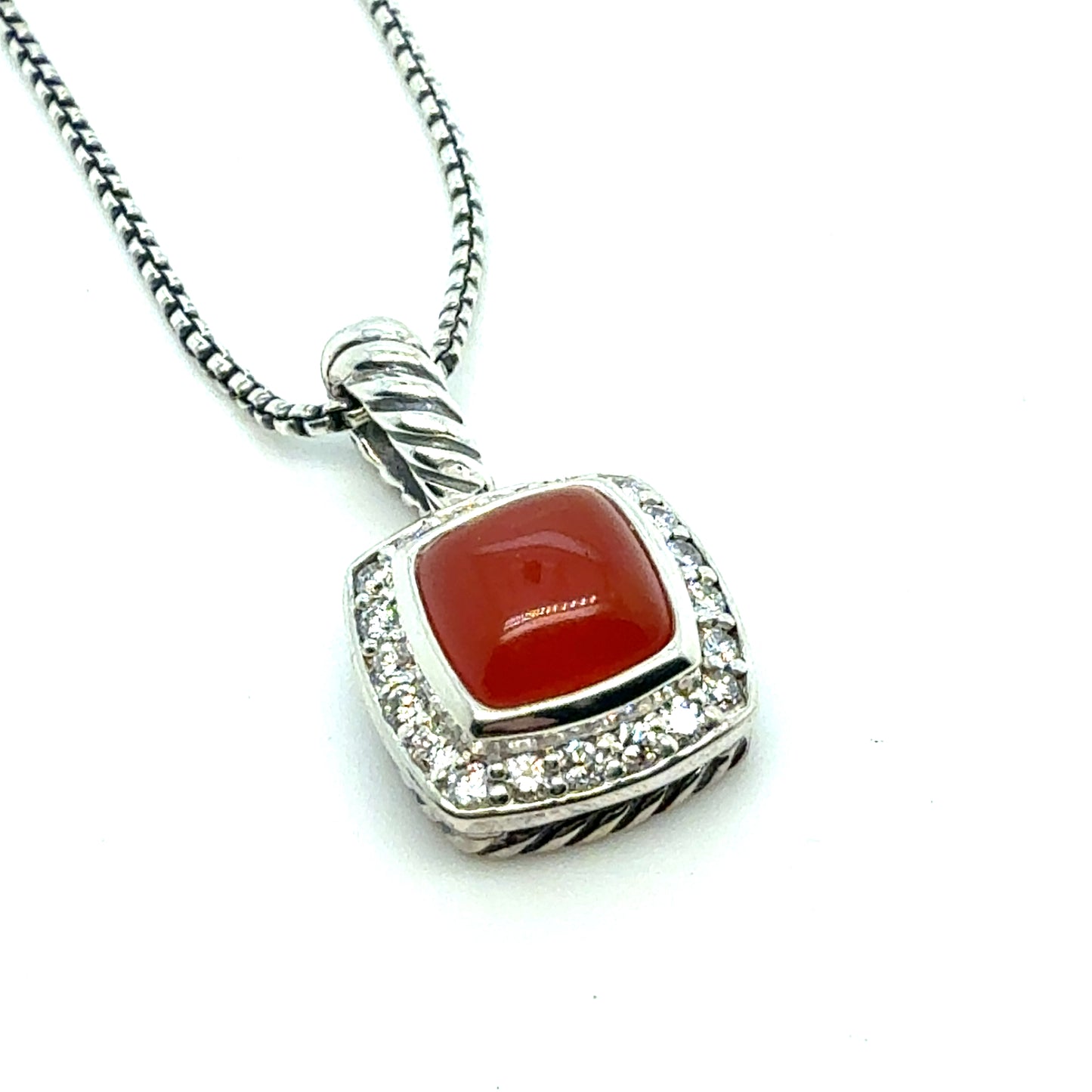 David Yurman Chalcidony Diamond Necklace Size Silver Estate DY803