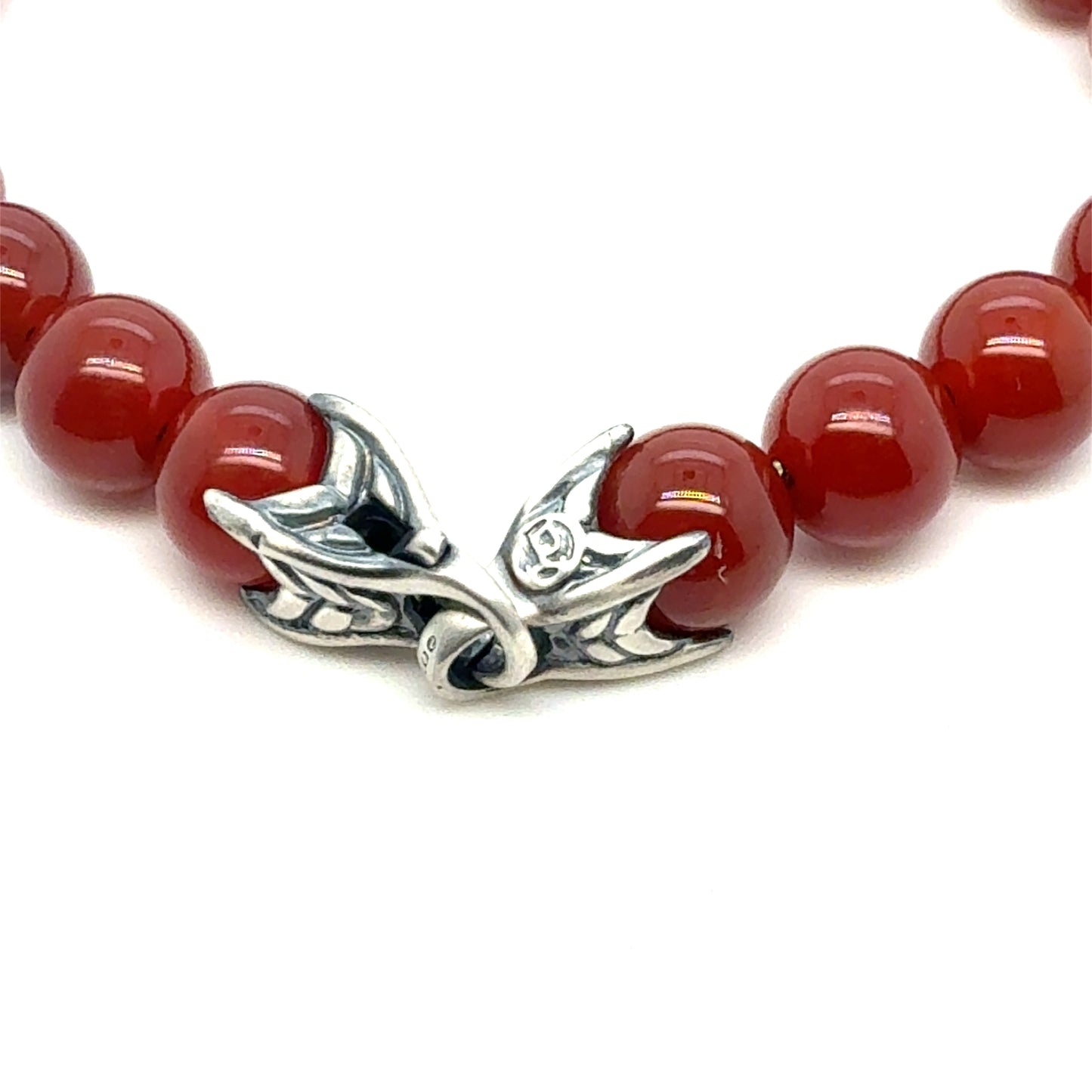 David Yurman Carnelian Beads Skull Spiritual Bracelet 8.5 Silver 8 mm Estate DY809