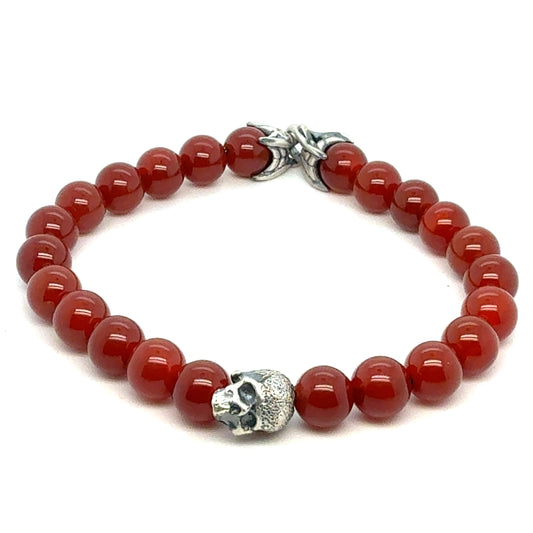 David Yurman Carnelian Beads Skull Spiritual Bracelet 8.5 Silver 8 mm Estate DY809
