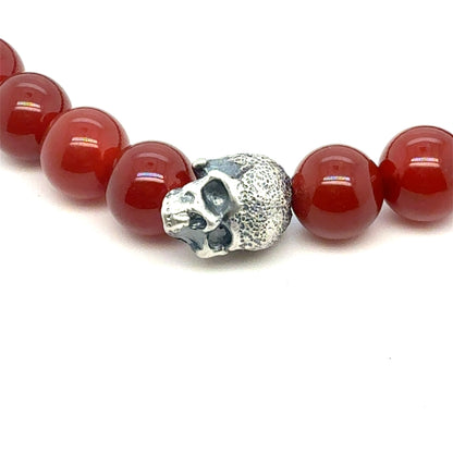 David Yurman Carnelian Beads Skull Spiritual Bracelet 8.5 Silver 8 mm Estate DY809