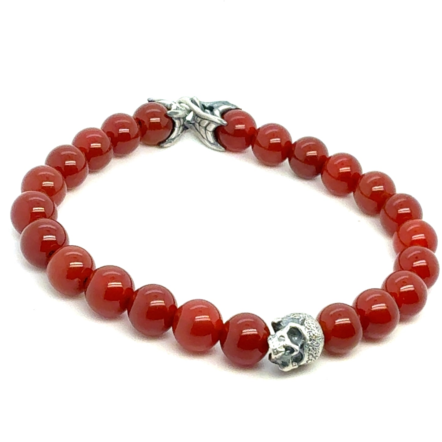 David Yurman Carnelian Beads Skull Spiritual Bracelet 8.5 Silver 8 mm Estate DY809