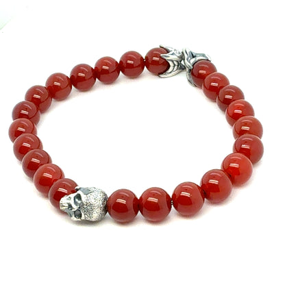 David Yurman Carnelian Beads Skull Spiritual Bracelet 8.5 Silver 8 mm Estate DY809