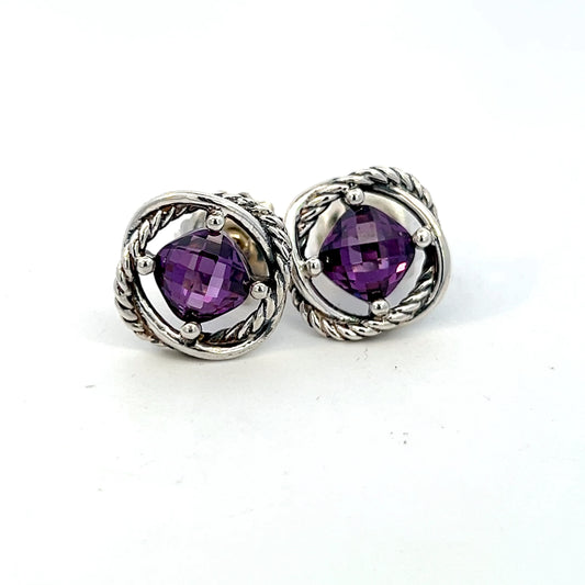 David Yurman Authentic Estate Amethyst Infinity Earrings Silver DY510