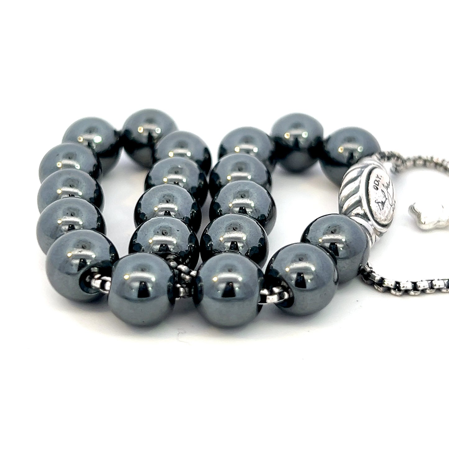 David Yurman Authentic Estate Hematite Spiritual Beads Bracelet 6.6 - 8.5" Silver 8 mm DY505