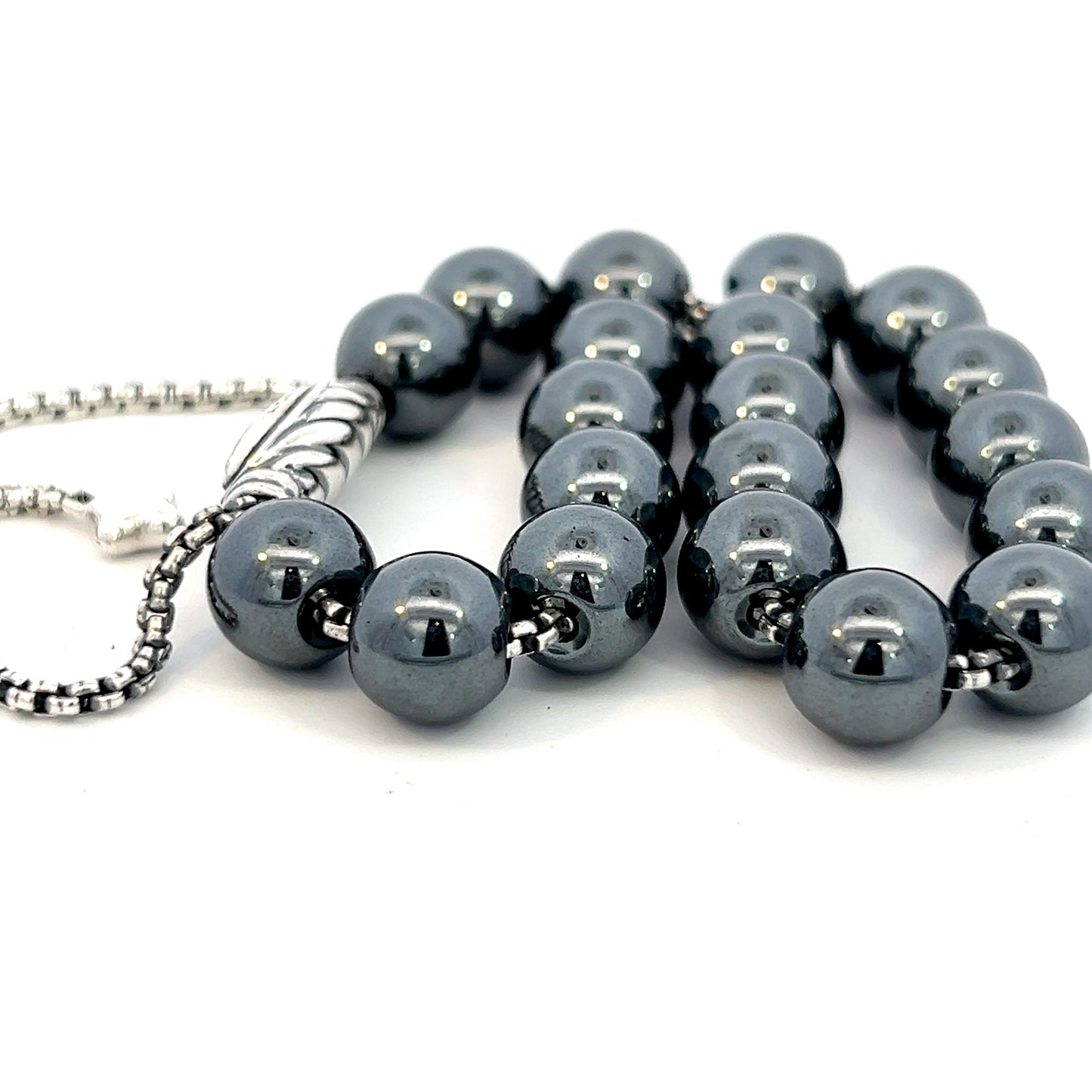 David Yurman Authentic Estate Hematite Spiritual Beads Bracelet 6.6 - 8.5" Silver 8 mm DY505