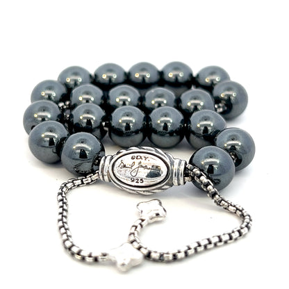 David Yurman Authentic Estate Hematite Spiritual Beads Bracelet 6.6 - 8.5" Silver 8 mm DY505