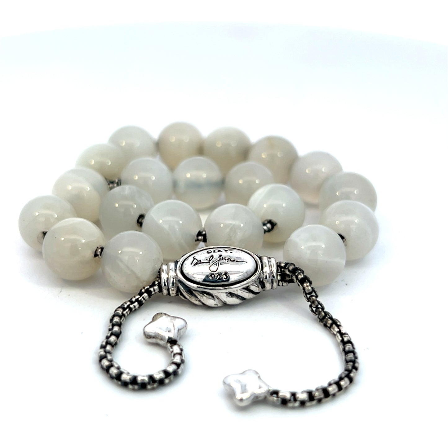 David Yurman Authentic Estate Quartz Spiritual Beads Bracelet 6.6 - 8.5" Silver 8 mm DY508