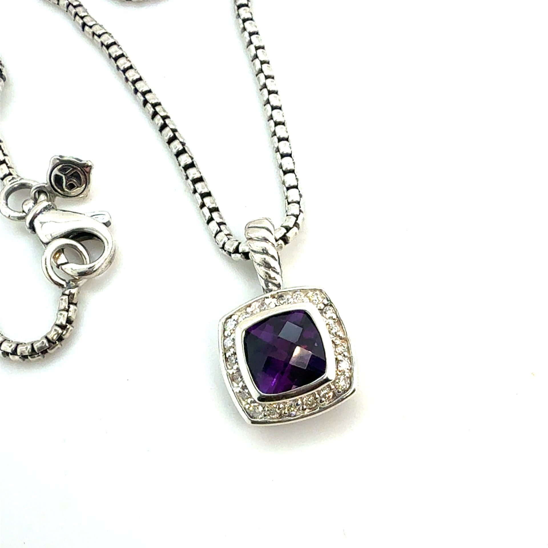 David Yurman Diamond Amethyst Petite Albion Necklace 18" Silver Estate DY583