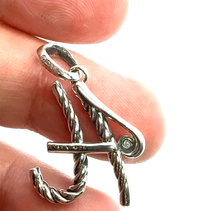 David Yurman Diamond "H" Alphabet Pendant Sterling Silver Estate DY664