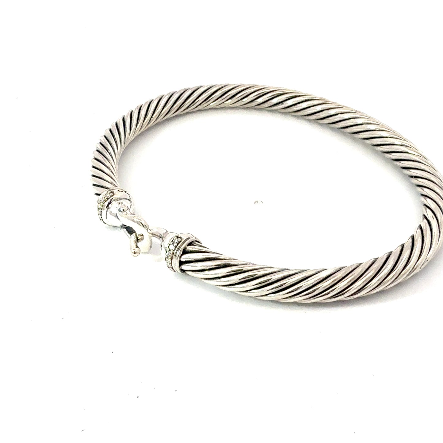 David Yurman Diamond Hook Cuff Bracelet Size M 5 mm Sterling Silver Estate DY737