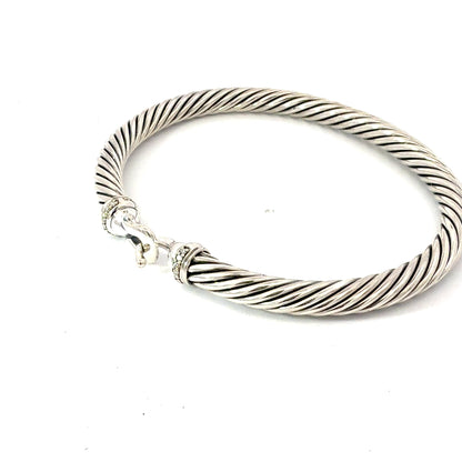 David Yurman Diamond Hook Cuff Bracelet Size M 5 mm Sterling Silver Estate DY737