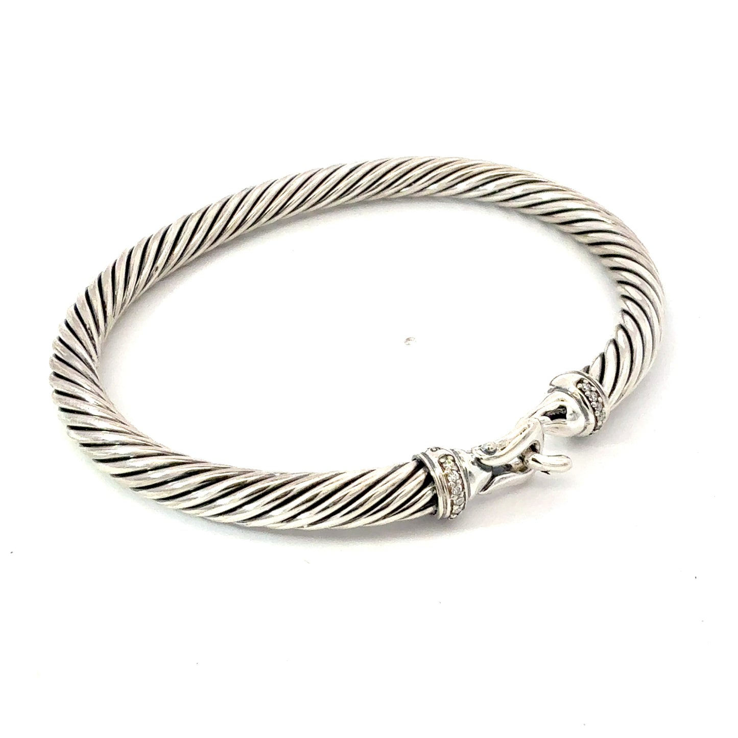 David Yurman Diamond Hook Cuff Bracelet Size M 5 mm Sterling Silver Estate DY737