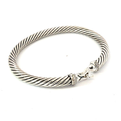 David Yurman Diamond Hook Cuff Bracelet Size M 5 mm Sterling Silver Estate DY737