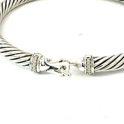 David Yurman Diamond Hook Cuff Bracelet Size M 5 mm Sterling Silver Estate DY737