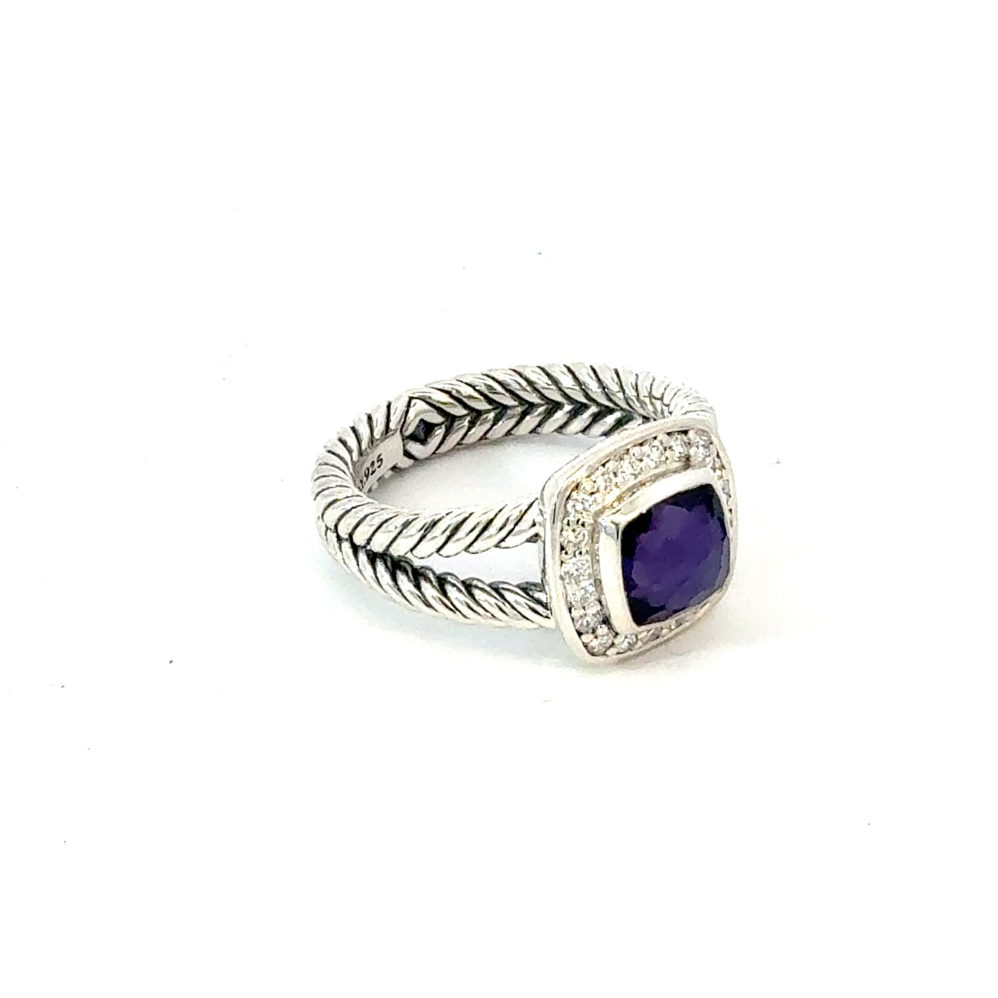 David Yurman Amethyst Black Orquid Diamond Ring Size 7.5 Silver Estate DY751