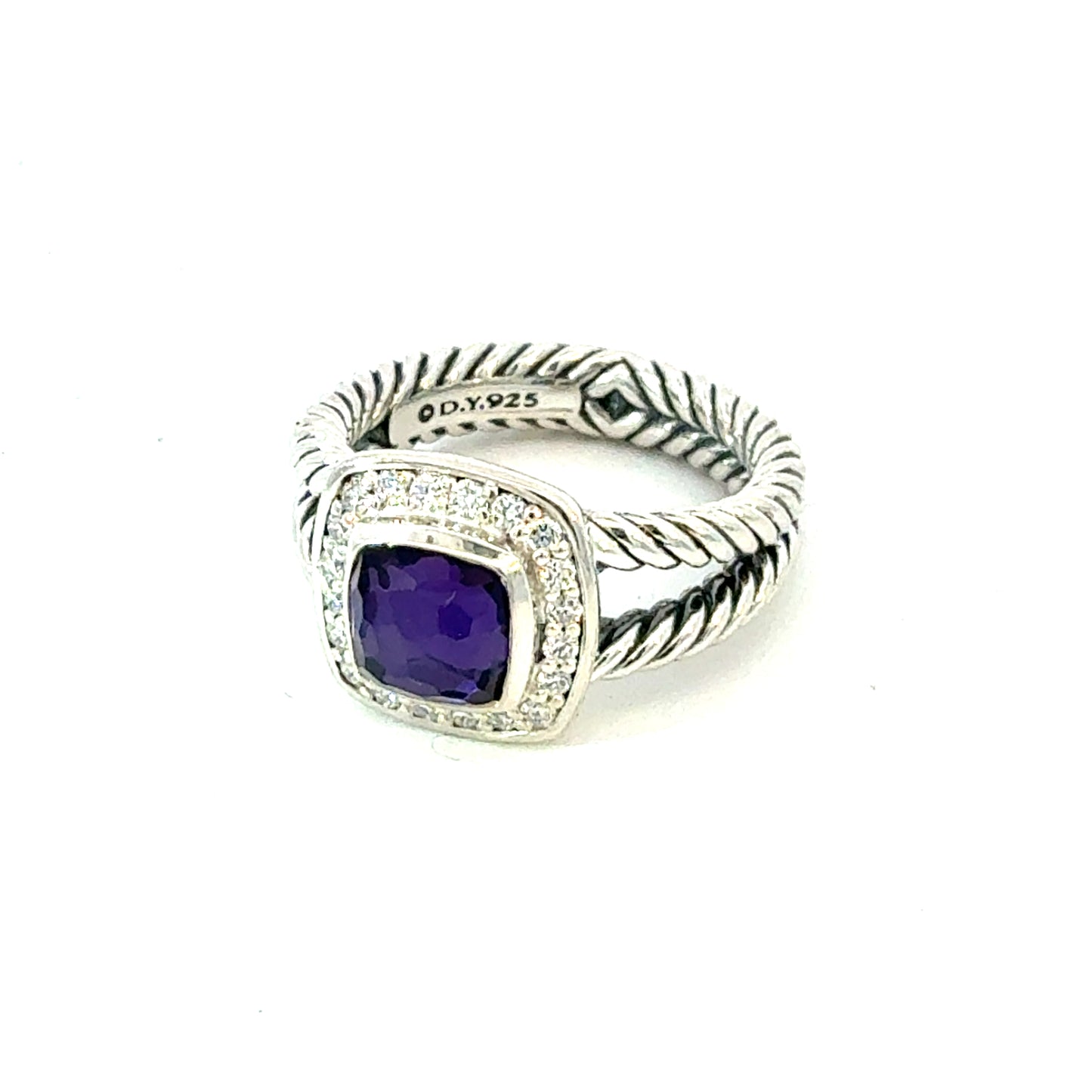 David Yurman Amethyst Black Orquid Diamond Ring Size 7.5 Silver Estate DY751