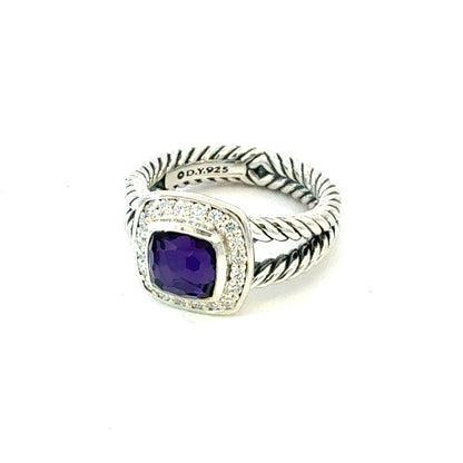 David Yurman Amethyst Black Orquid Diamond Ring Size 7.5 Silver Estate DY751