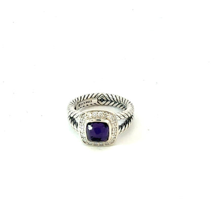 David Yurman Amethyst Black Orquid Diamond Ring Size 7.5 Silver Estate DY751