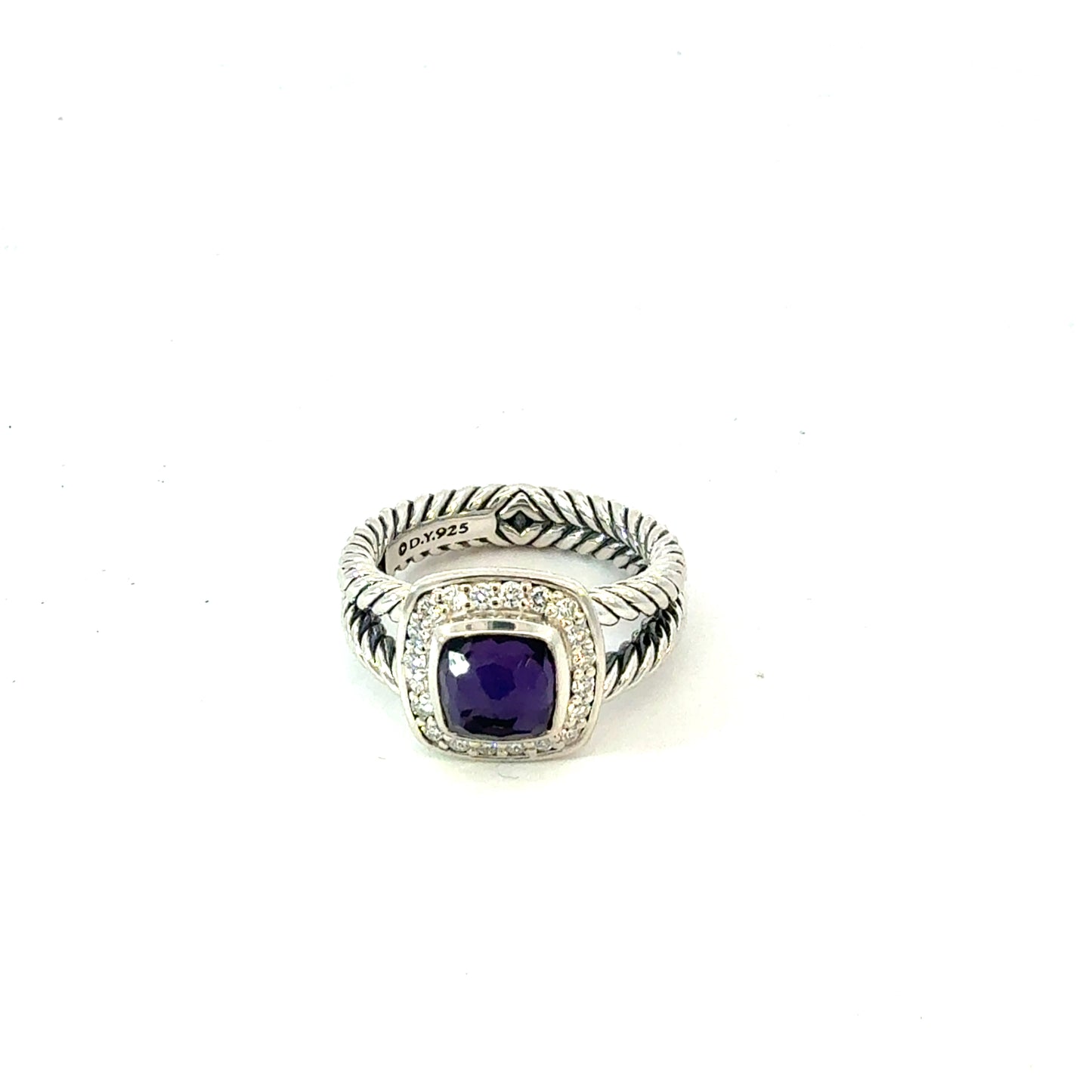 David Yurman Amethyst Black Orquid Diamond Ring Size 7.5 Silver Estate DY751