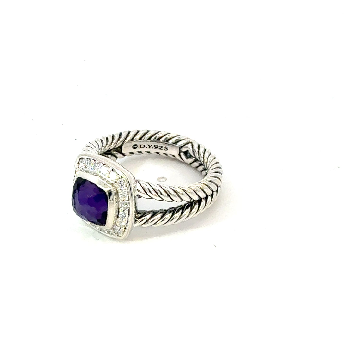 David Yurman Amethyst Black Orquid Diamond Ring Size 7.5 Silver Estate DY751