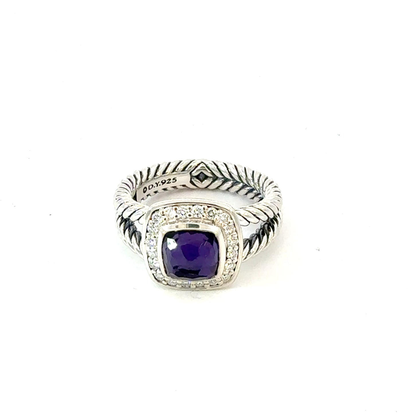 David Yurman Amethyst Black Orquid Diamond Ring Size 7.5 Silver Estate DY751