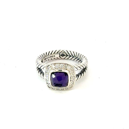 David Yurman Amethyst Black Orquid Diamond Ring Size 7.5 Silver Estate DY751